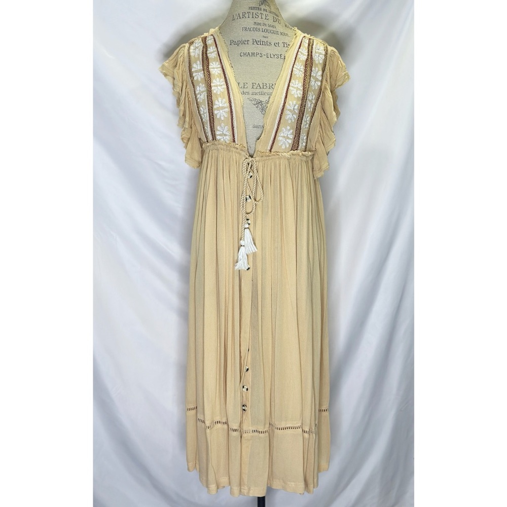 Free People Will Wait For You Midi in Garbanzo Bean Combo Dress XS (Oversize) - Picture 2 of 11